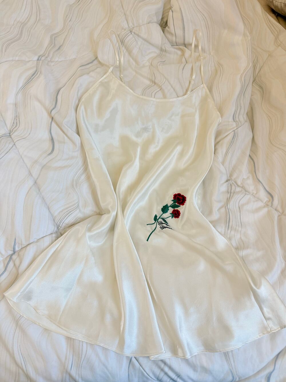 Vintage Rare Marilyn Monroe Satin Embroidered Slip Dress Bridal Sabrina Babydoll